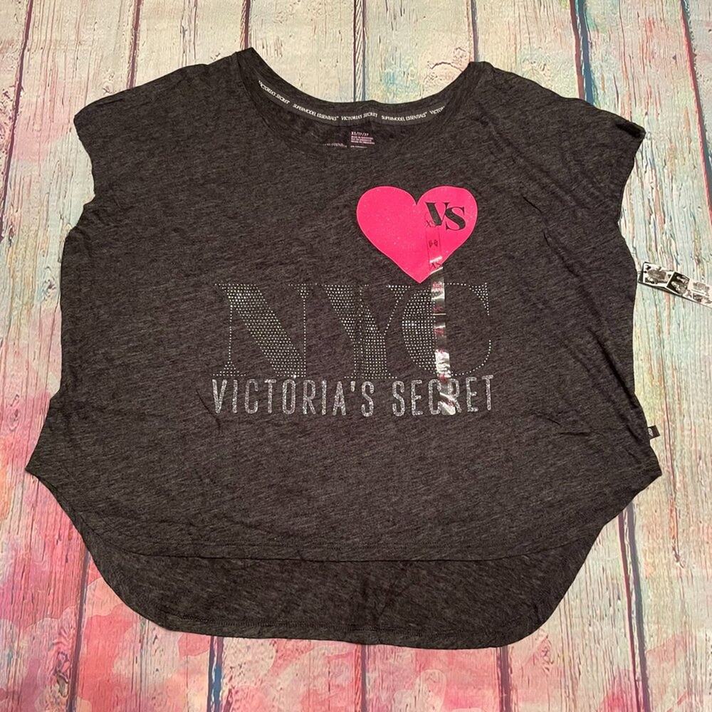 Victoria's Secret Supermodel Essentials Top Womens XS Gray Pink NYC New York Tee